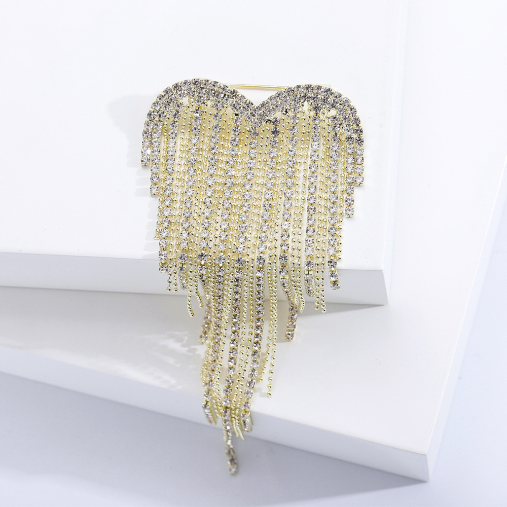 Broches De Luxe Quotidiennes En Forme De Cœur, Couleur Unie, Pompon, Métal Et Strass