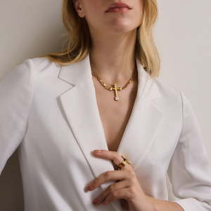 Ensembles De Bijoux Pour Femmes Simple Series Retro Cross En Acier Inoxydable Étanche Couleur Or Et Zircon h5 Image2