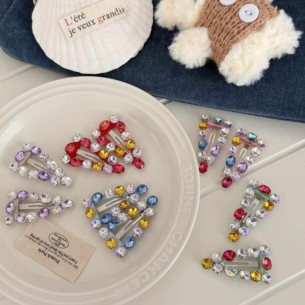 Pinces À Cheveux En Strass Triangulaires Multicolores De La Série Rétro Luxueuse Image3