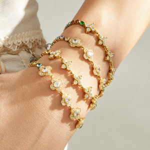 Bracelet Chaîne Femme Élégant En Acier Inoxydable Doré Avec Zircon, Orné D'Une Fleur, Pour Femme - Collection Luxueuse h5 Image2
