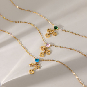 Colliers Pendentifs Pour Femmes, Collection Romantique, En Forme De Cœur Et De Trèfle, En Acier Inoxydable Étanche, Couleur Or h5 Image3