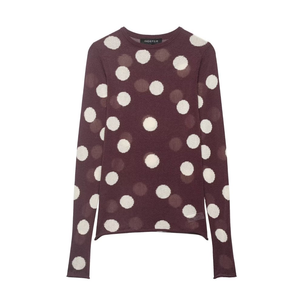 Pull En Maille Transparente À Pois Rétro Élégant Et Coupe Ajustée 