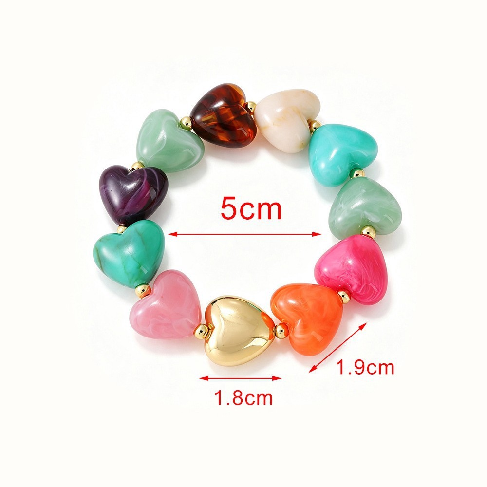 Bracelets En Résine Pour Femmes, Collection Simple Series Retro Heart Beads Image5