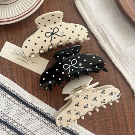 Pinces À Cheveux Simple Series Sweet Bow Knot À Pois En Acétate Et Strass 2