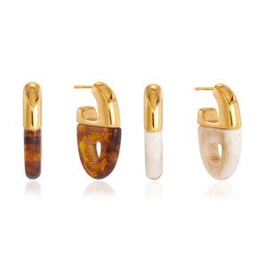 Boucles D'Oreilles Puces Pour Femmes, Style Rétro, Forme Irrégulière, En Acier Inoxydable, Couleur Or, Étanches, Collection Simple Series h5 Image5
