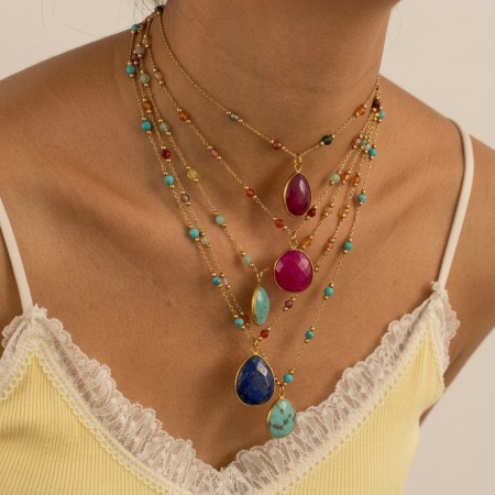 Colliers Pendentifs Pour Femmes En Acier Inoxydable, Pierre Naturelle, Couleur Or, Perles Daily Droplet De La Série Classique
