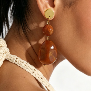 Boucles D'Oreilles Pendantes Pour Femmes, Style Rétro, En Résine Et Perles, Collection Classique h5 Image2