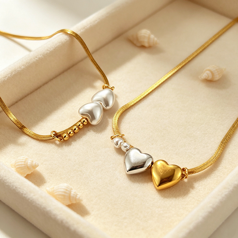 Colliers Pendentifs Pour Femmes, Collection Romantique Rétro En Forme De Cœur, En Acier Inoxydable Étanche, Couleur Or Image2