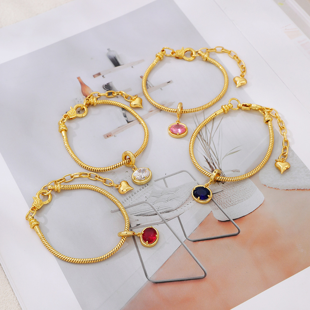 Bracelets À Breloques Pour Femmes, Collection Simple, Élégants, Ronds, Couleur Cuivre Doré, Zircon. Image3