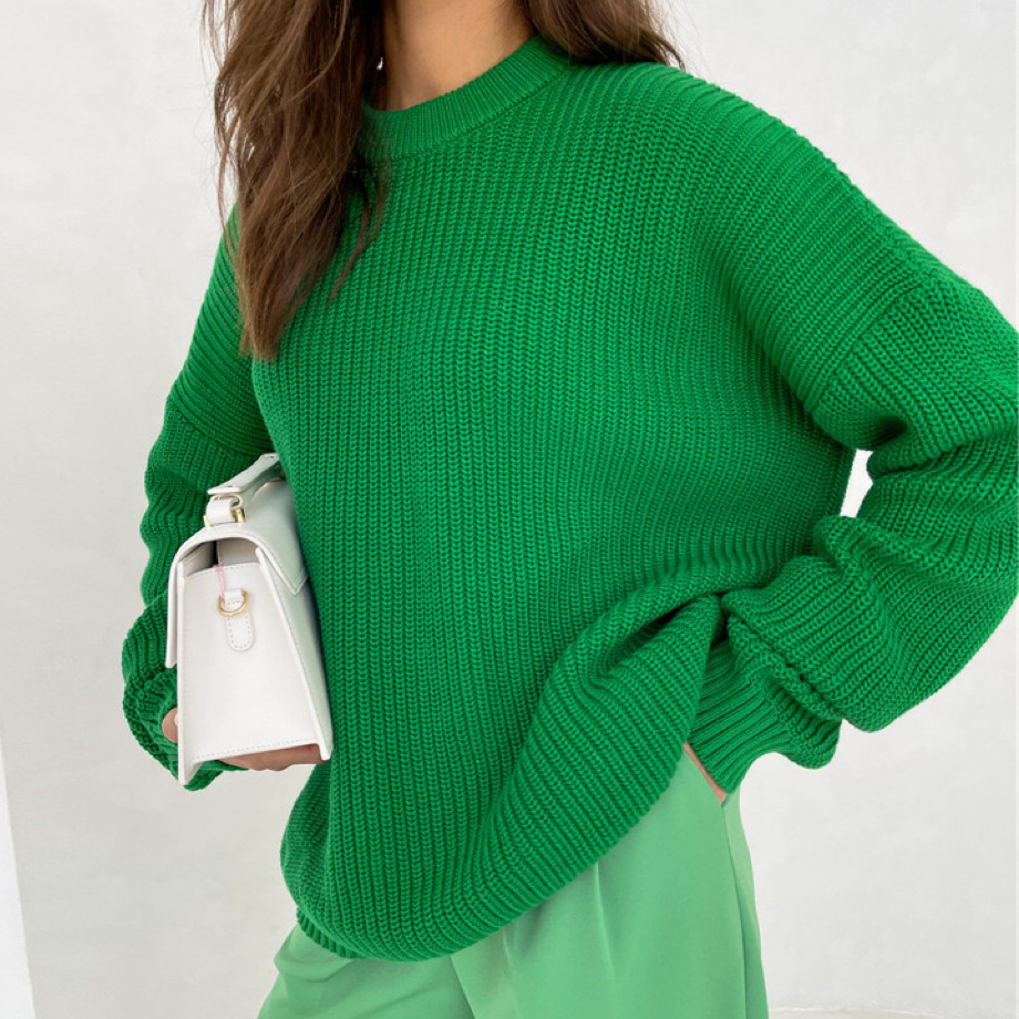 Pull En Maille Épaisse, Coupe Ample Et Décontractée, Couleur Unie