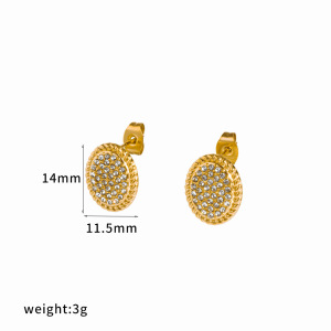 Boucles D'Oreilles Puces Pour Femmes, En Acier Inoxydable Imperméable, Forme Elliptique, Couleur Or, Ornées De Strass. h5 