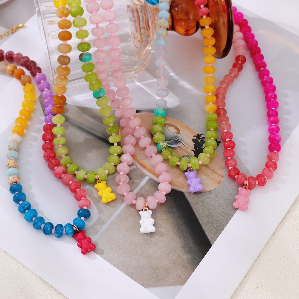 Colliers De Perles Pour Femmes, Collection Romantique Sweet Bear, Dégradé De Couleurs, Pierres Naturelles, Couleur Or h5Image3
