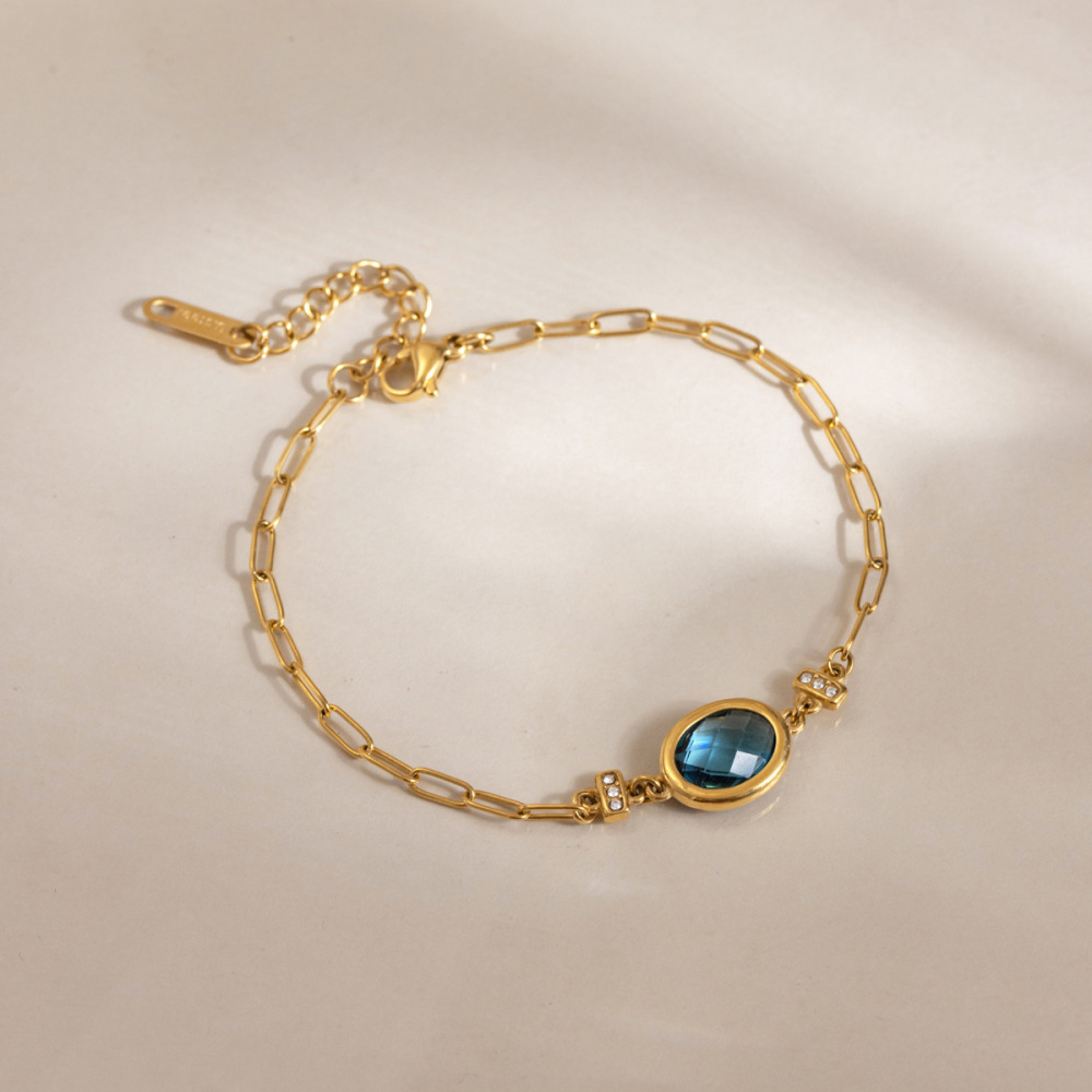 Bracelet À Breloques Pour Femme En Acier Inoxydable Étanche, Forme Elliptique, Couleur Or, Avec Cristal h5Image3
