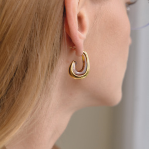 Boucles D'Oreilles Puces Pour Femmes, Collection Simple, Style Rétro, Forme Irrégulière, Dégradé De Couleurs, Acier Inoxydable, Couleur Or, Étanches. h5 Image3