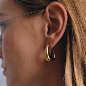 Boucles D'Oreilles Puces Pour Femmes, Collection Simple, Style Rétro, Forme Irrégulière, Dégradé De Couleurs, Acier Inoxydable, Couleur Or, Étanches. h5 Image2