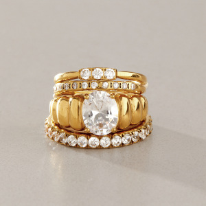 Bagues Pour Femmes En Acier Inoxydable Doré, Étanches, De Forme Elliptique Et Serties De Zircon, Collection De Luxe h5 Image2