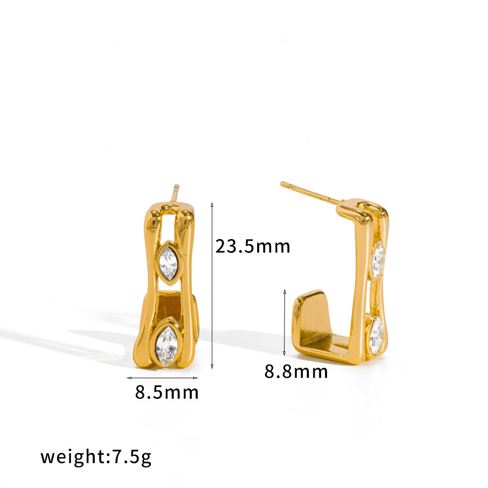 Boucles D'Oreilles Puces Pour Femmes, Série Luxueuse, En Acier Inoxydable Torsadé, Étanches, Couleur Or, Ornées De Strass.