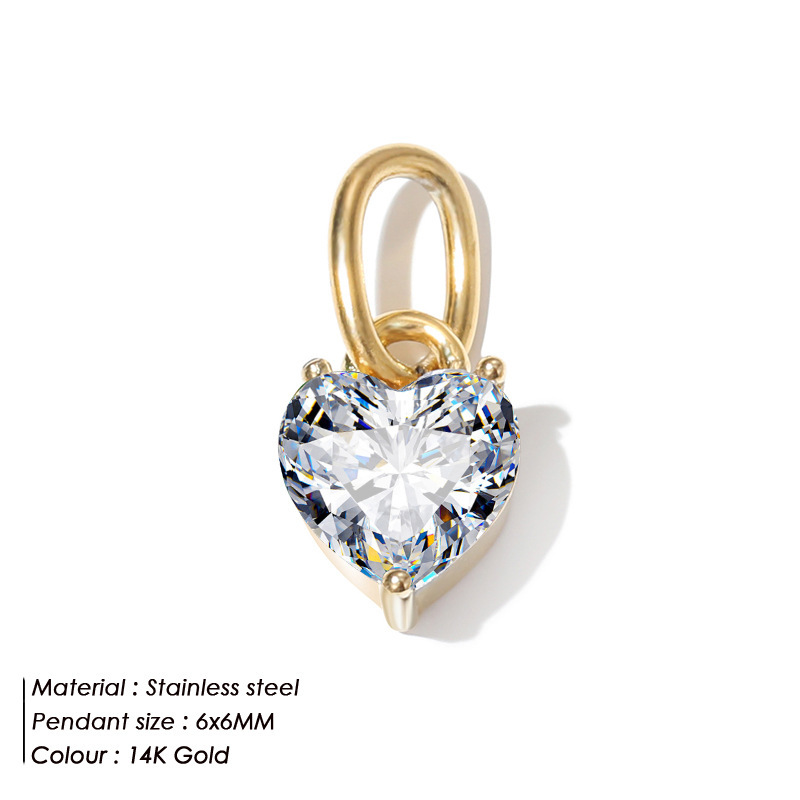 Pendentifs Pour Femmes En Forme De Cœur, En Acier Inoxydable Étanche, Couleur Or Et Zircon, De La Série Simple À Faire Soi-Même 