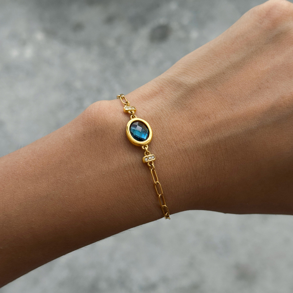 Bracelet À Breloques Pour Femme En Acier Inoxydable Étanche, Forme Elliptique, Couleur Or, Avec Cristal h5Image2