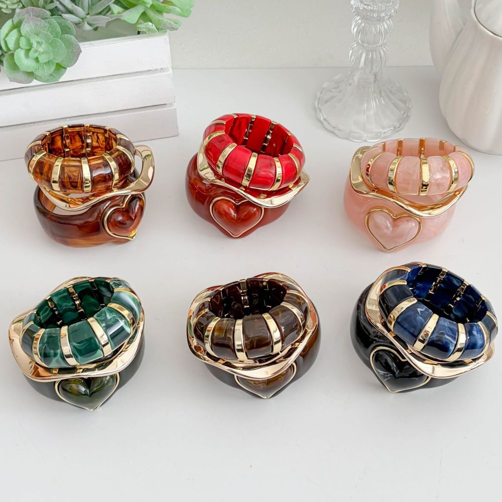 Ensembles De Bracelets Pour Femmes En Résine À Dégradé De Couleurs En Forme De Cœur Image3