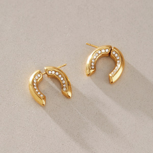 Boucles D'Oreilles Puces Pour Femmes Simple Series Daily Circle En Acier Inoxydable Étanche Couleur Or Avec Zircon h5 Image3