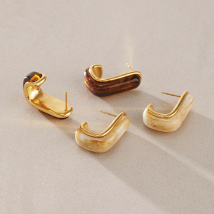 Boucles D'Oreilles Puces Pour Femmes, En Résine Dégradée Et Acier Inoxydable, Couleur Or, Étanches h5 Image2