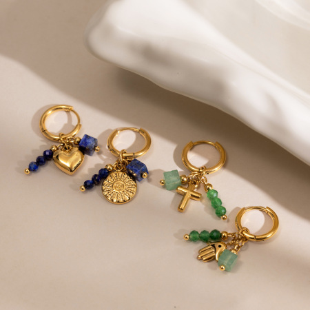 Boucles D'Oreilles Pendantes Pour Femme, Style Rétro, En Acier Inoxydable, Couleur Or, Avec Perles, Étanches Et Pierres Naturelles. Collection Classique. 2