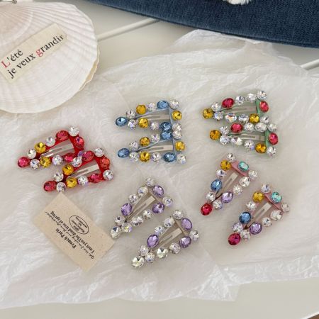 Pinces À Cheveux En Strass Triangulaires Multicolores De La Série Rétro Luxueuse