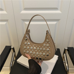 Sacs Bandoulière Femme Style Streetwear Avec Rivets Métalliques Et Clous, Couleur Unie, En Pu. h5 Image3