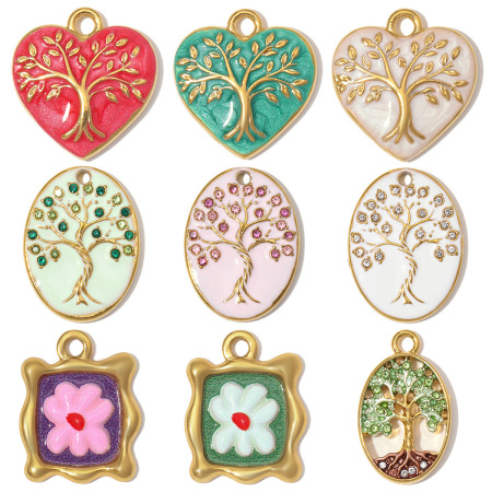 Pendentifs Pour Femmes En Acier Inoxydable, Ornés De Strass, En Forme De Cœur Et De Fleur Émaillée, Collection Romantique