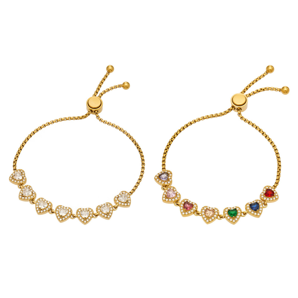 Bracelet Chaîne Pour Femme, Élégant Et Raffiné, Orné D'Un Motif Patchwork En Forme De Cœur, En Acier Inoxydable Étanche Et Zircon Doré. Image5