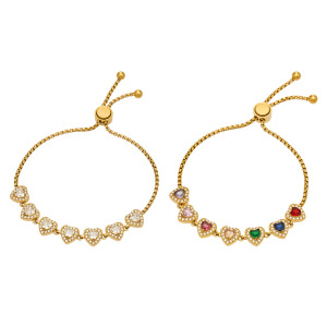 Bracelet Chaîne Pour Femme, Élégant Et Raffiné, Orné D'Un Motif Patchwork En Forme De Cœur, En Acier Inoxydable Étanche Et Zircon Doré. h5 Image5