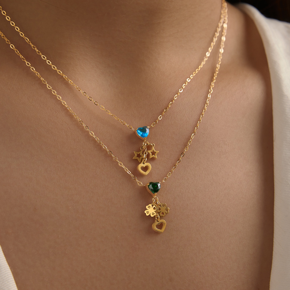 Colliers Pendentifs Pour Femmes, Collection Romantique, En Forme De Cœur Et De Trèfle, En Acier Inoxydable Étanche, Couleur Or Image4