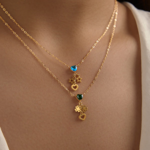 Colliers Pendentifs Pour Femmes, Collection Romantique, En Forme De Cœur Et De Trèfle, En Acier Inoxydable Étanche, Couleur Or h5 Image4