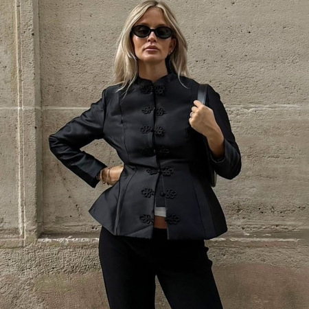 Hauts Rétro Unis À Boutons, Coupe Ajustée, Manches Longues