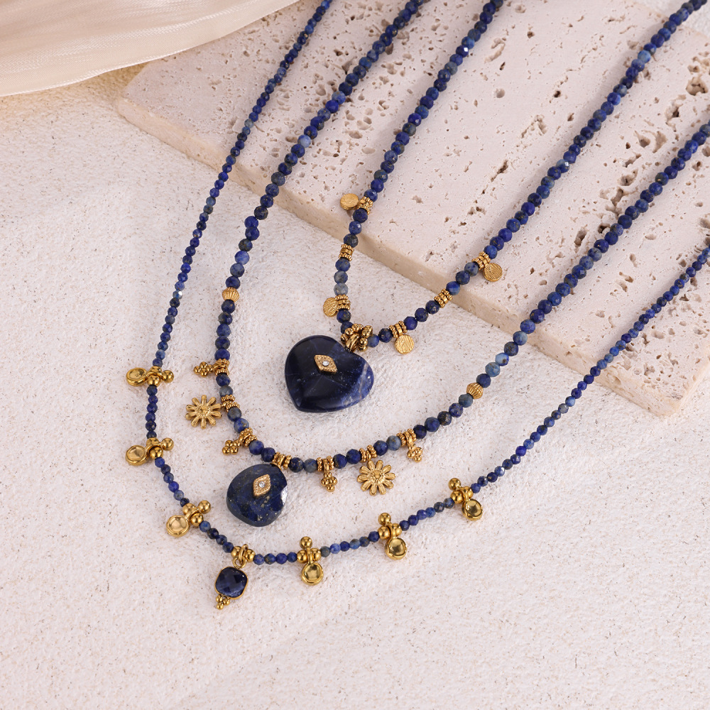Colliers De Perles Pour Femmes, Collection Classique Daily Heart Beads, En Acier Inoxydable, Couleur Or, Imperméables, Avec Pierres Naturelles. Image2