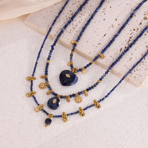 Colliers De Perles Pour Femmes, Collection Classique Daily Heart Beads, En Acier Inoxydable, Couleur Or, Imperméables, Avec Pierres Naturelles. h5 Image2