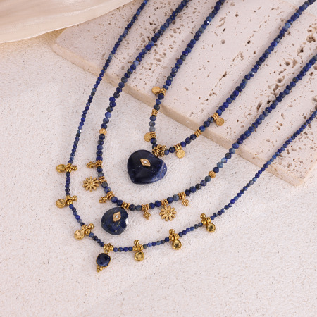 Colliers De Perles Pour Femmes, Collection Classique Daily Heart Beads, En Acier Inoxydable, Couleur Or, Imperméables, Avec Pierres Naturelles. 2