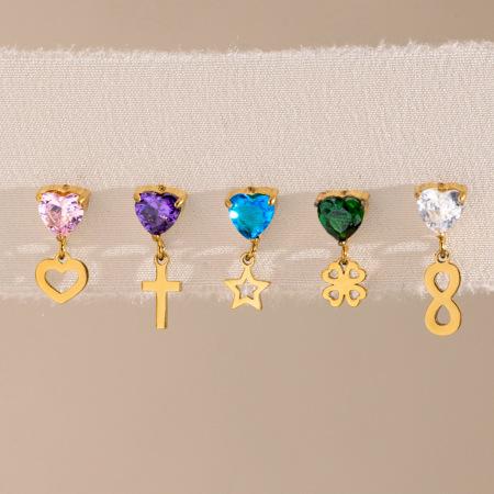 Boucles D'Oreilles Pendantes Pour Femme, Style Trèfle, En Acier Inoxydable, Couleur Or, Avec Zircon Et Croix, Collection Simple Series Cute. 2