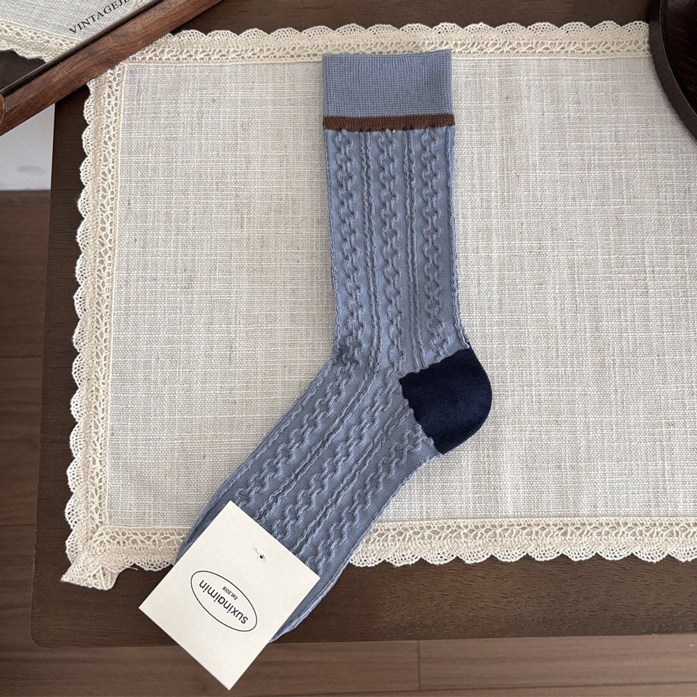 Chaussettes Mi-Mollet À Rayures Basiques Pour Femmes 