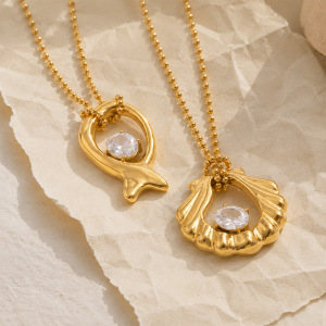 Colliers Pendentifs Pour Femmes En Acier Inoxydable Étanche, En Forme De Coquillage, Couleur Or Et Zircon h5 Image2