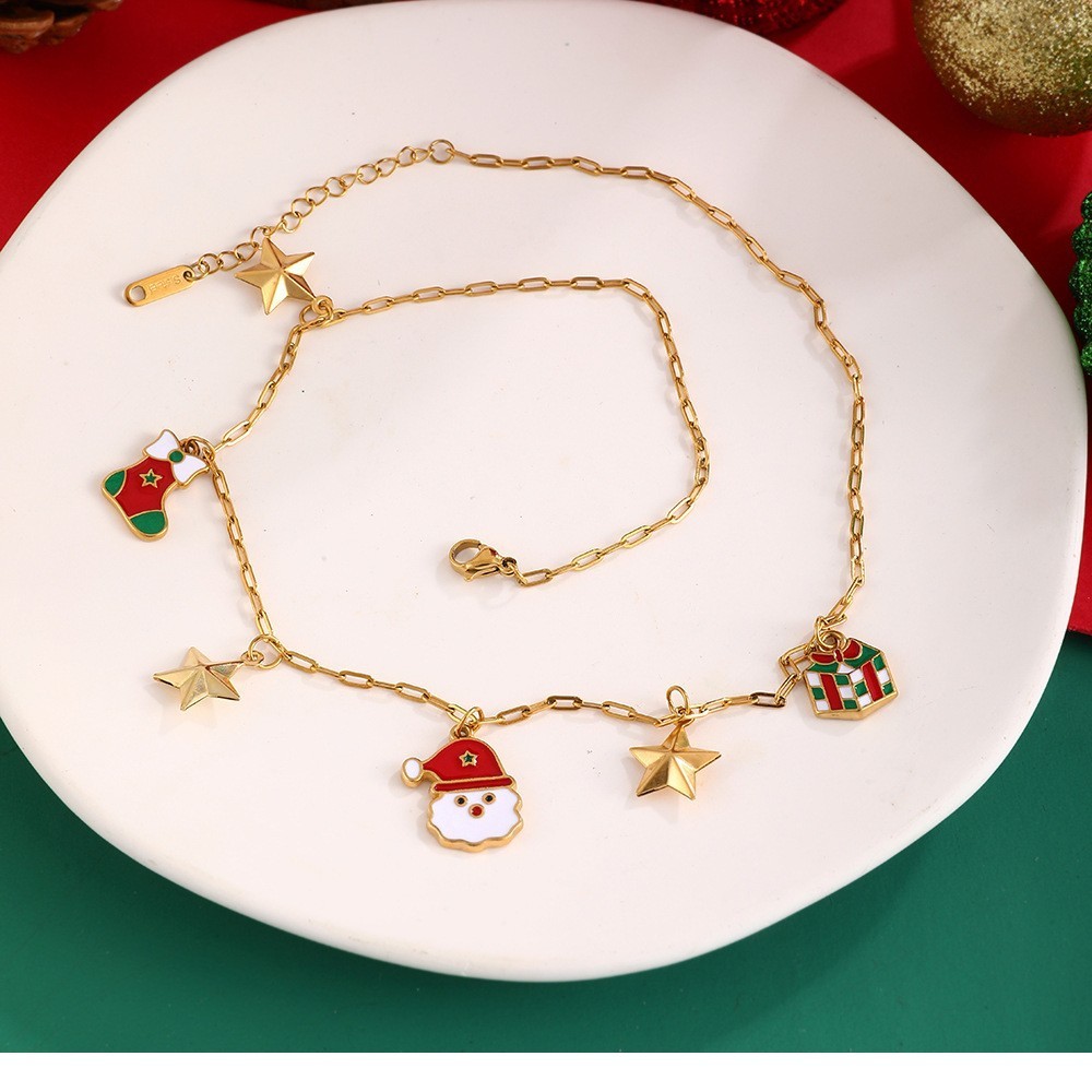Colliers Pendentifs Pour Femmes, Collection Romantique, En Forme D'Étoile De Noël Mignonne, En Acier Inoxydable Étanche, Couleur Or Image2