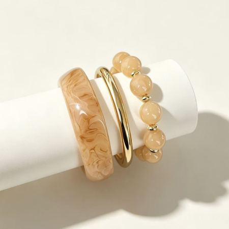 Ensembles De Bracelets Pour Femmes En Résine Dorée Avec Perles Dégradées 2