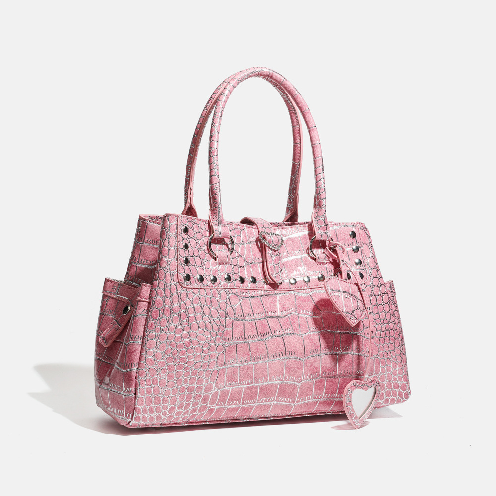 Sacs À Main Carrés Pour Femmes En Pu, Style Années 2000, Ornés De Clous En Forme De Cœur Et De Rivets, Couleur Unie. Image2