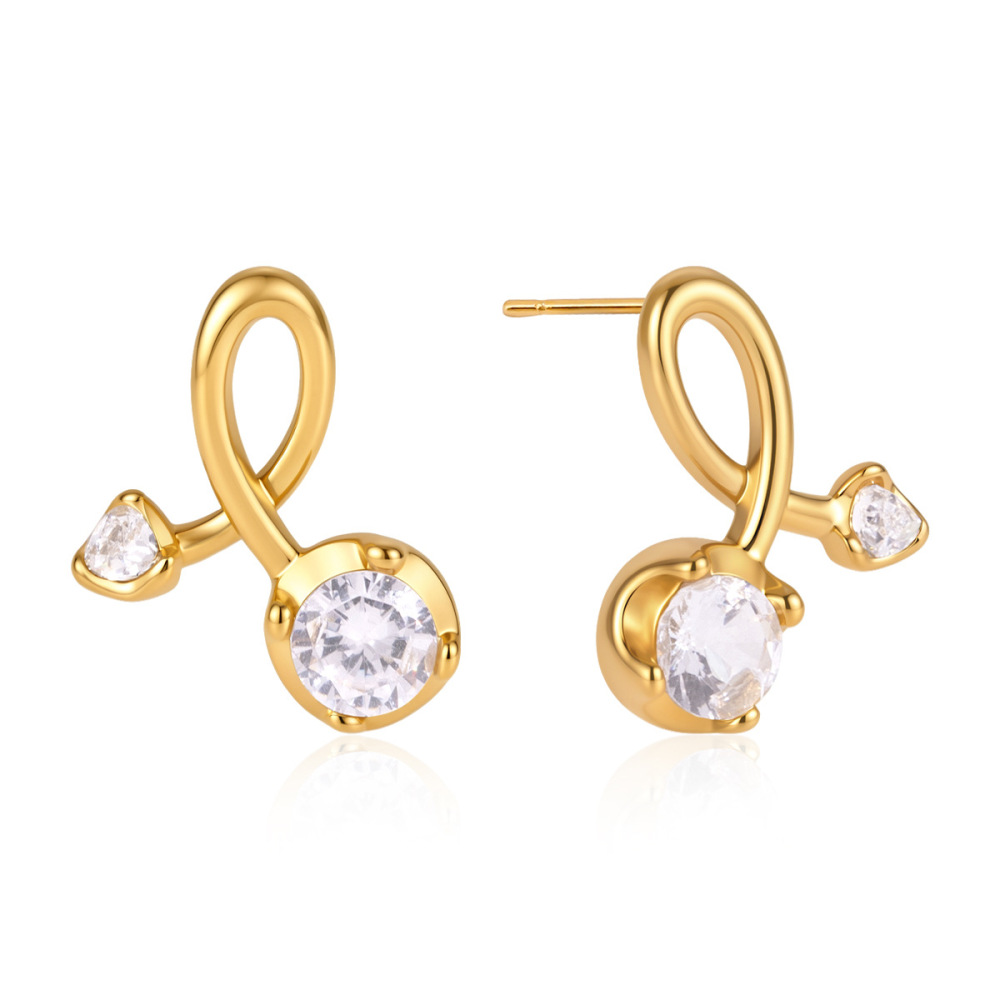 Boucles D'Oreilles Puces Pour Femmes En Acier Inoxydable De Forme Irrégulière, Étanches, Couleur Or Et Zircon. Image5