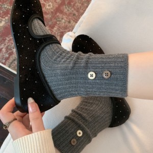 Chaussettes Mi-Mollet Basiques À Léger Rebond Pour Femmes, Couleur Unie h5 Image4