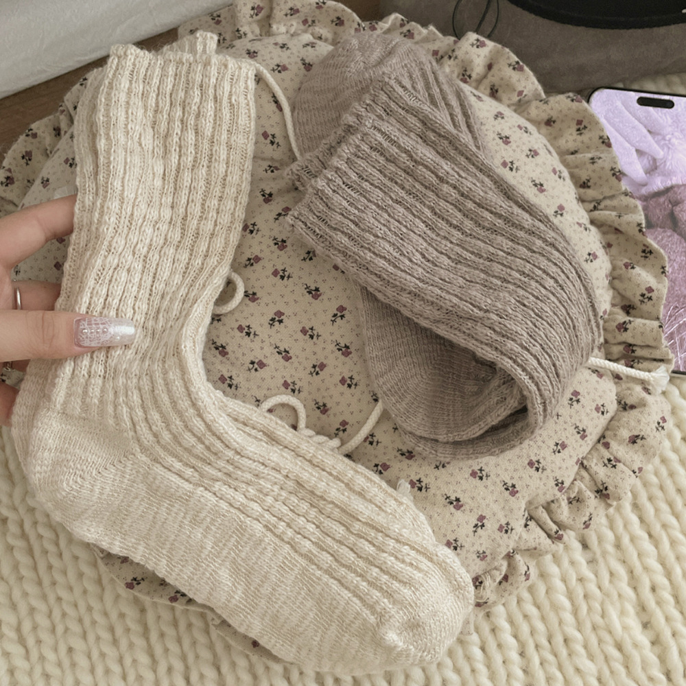 Chaussettes Mi-Mollet Basiques À Léger Rebond Pour Femmes, Couleur Unie Image2