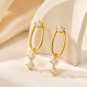 Boucles D'Oreilles Pendantes Pour Femme, Simples Et Rondes, En Acier Inoxydable, Étanches, Couleur Or, Avec Zircon. h5 Image4