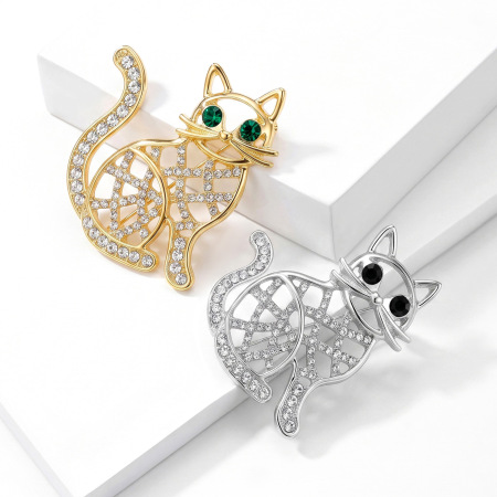 Broches En Métal Et Strass Représentant Un Chat Mignon, Collection Luxueuse 2