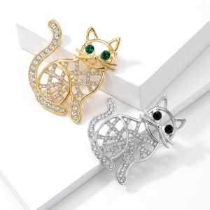 Broches En Métal Et Strass Représentant Un Chat Mignon, Collection Luxueuse h5 Image2